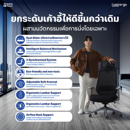 เก้าอี้ทำงาน เพื่อสุขภาพ LUNIO ERGO APOLLO SMART X2 CHAIR BLACK JET สีดำ/เทา_3